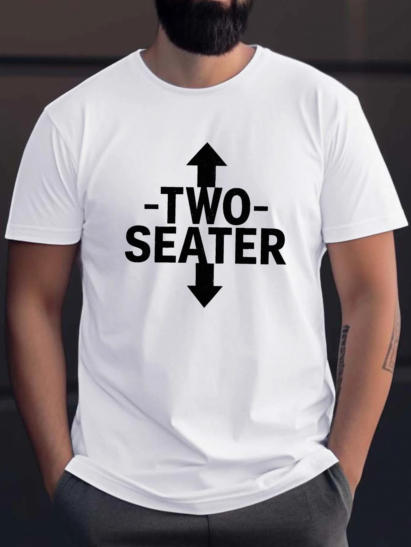 

Men's 100% pure cotton fashionable casual loose sports TWO SEATER letter pattern printed round neck short sleeved T-shirt top