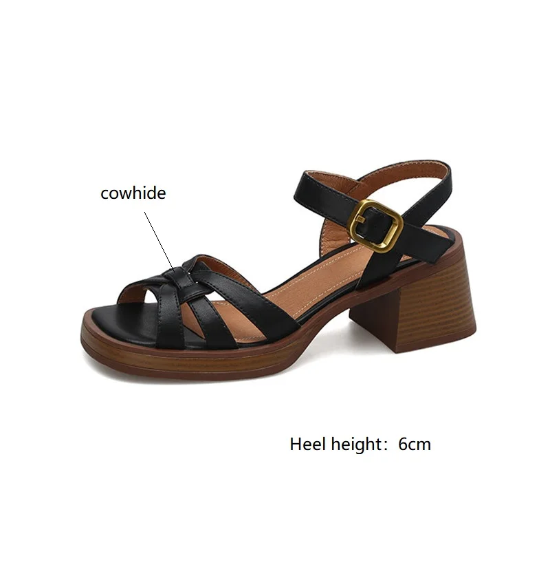 New Summer Sandals Women Shoes Square Toe Chunky Heel Sandals Shoes for Women Handmade High Heels Shoes Sandals Zapatos Mujer