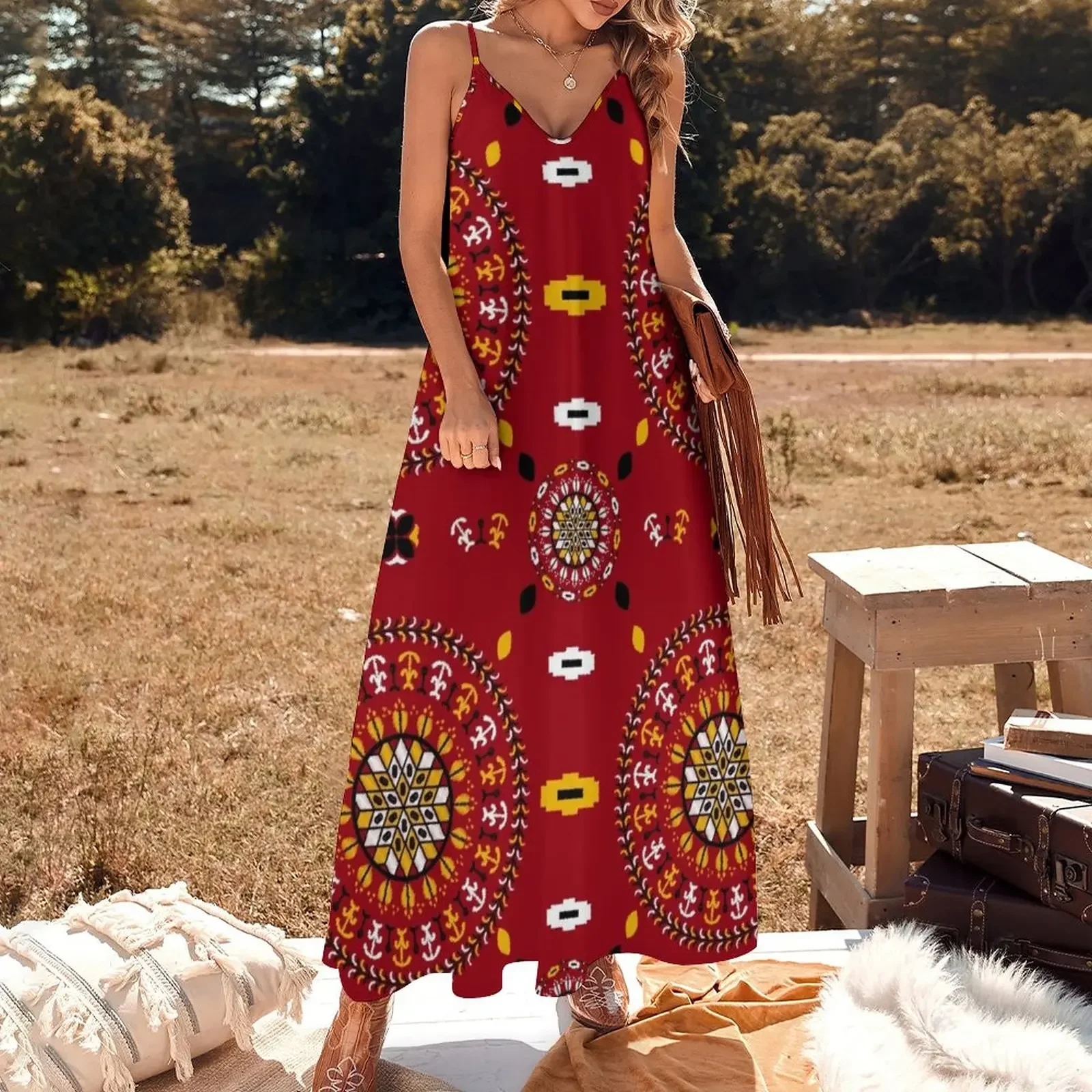 Traditional Turkmen embrodiry pattern Sleeveless Dress dresses for womens 2024 womens dress Dress