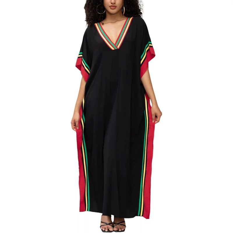 

Kaftan Dresses for Women V-Neck Print Swimsuit Cover Up Plus Size Beach Caftan Lounge Dress