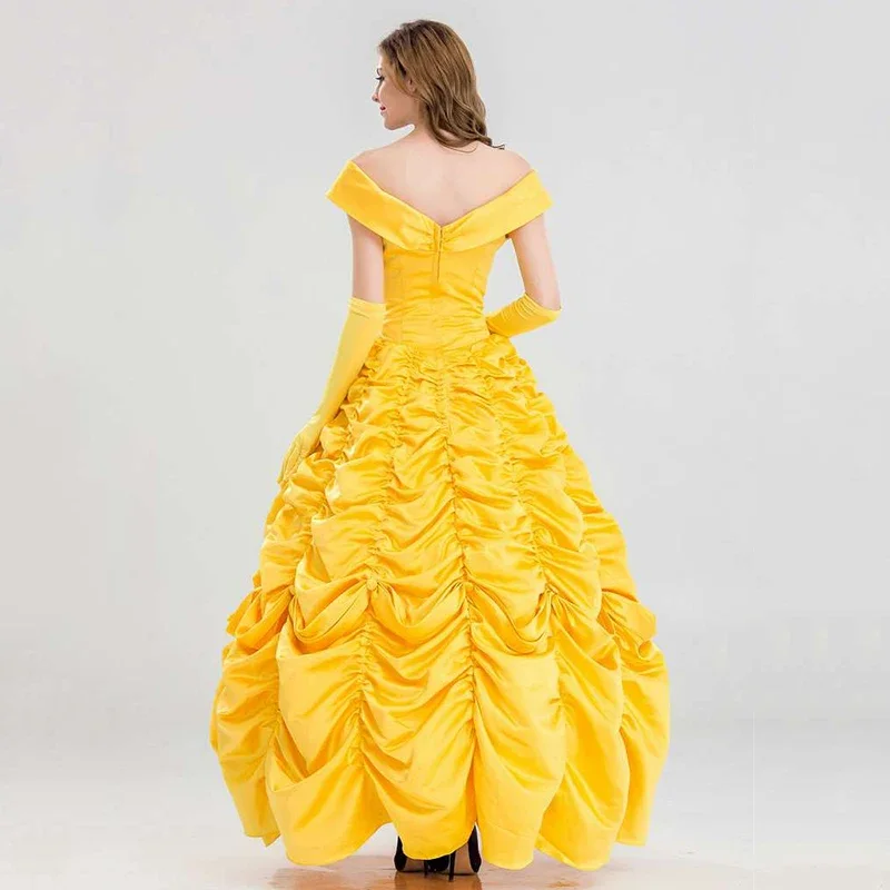 2025 New Cosplay Costume Women Adults Beauty and The Beast Belle Princess Yellow Dresses Accessories Suit Halloween ly99