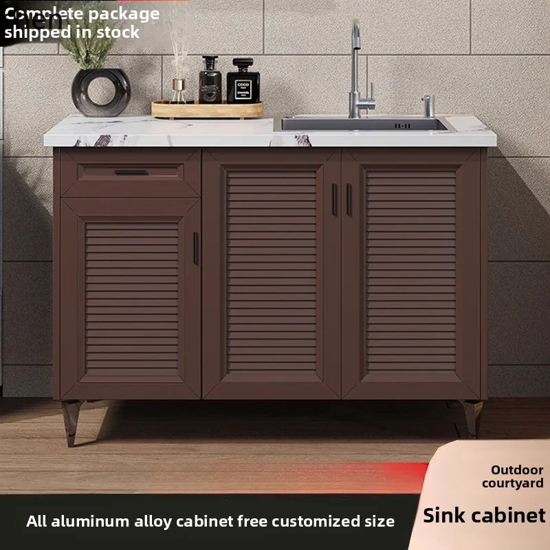 

LXC Outdoor Courtyard Balcony Wash Basin Cabinet Aluminum Alloy Ceramic Sink Integrated Garden Storage Cabinet