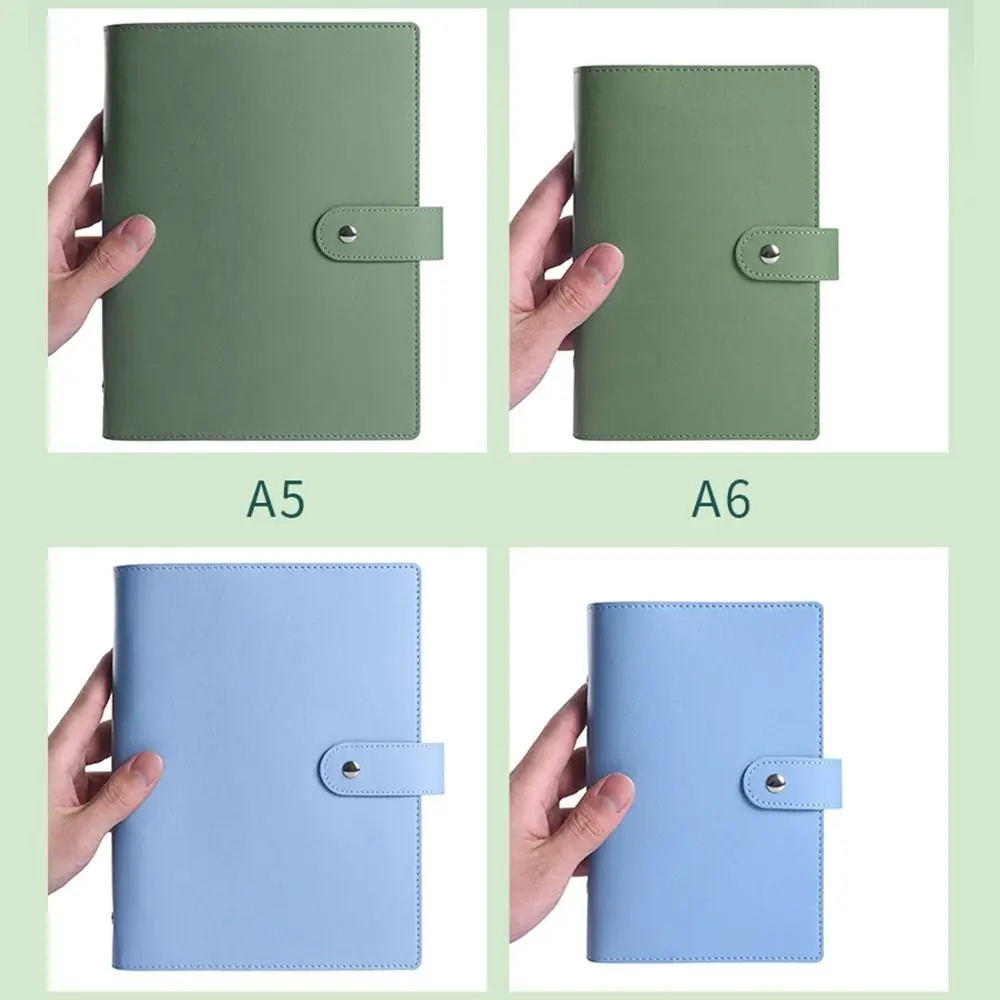 Refillable A5/A6 Binder Notebook Cover 6 Ring Binder Macaroon Color Loose Leaf Notebook Cover with Pen Loop with Card Slots