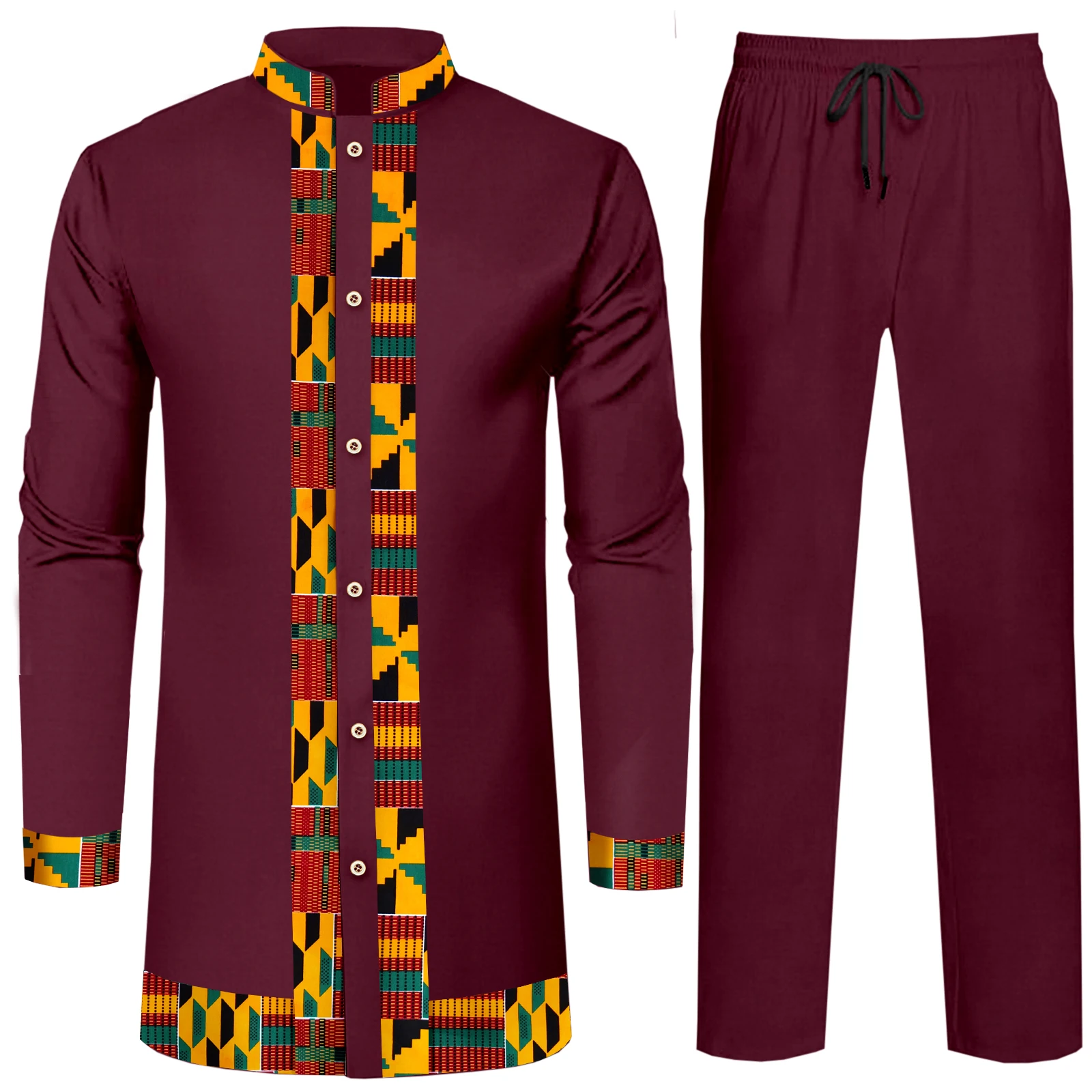 

African Suits for Men，2 Piece Shirt Pants African Wax Fabric Patchwork Dashiki Tribal Outfit FF2416223