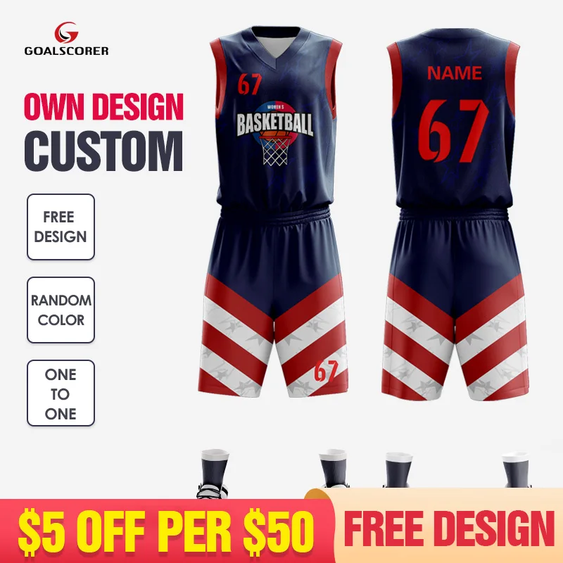 

Wholesale Cheap Adults Basketball Wear Custom Sublimation 100% Polyester Nevy Blue Red Basketball Jerseys Shirts With Numbers