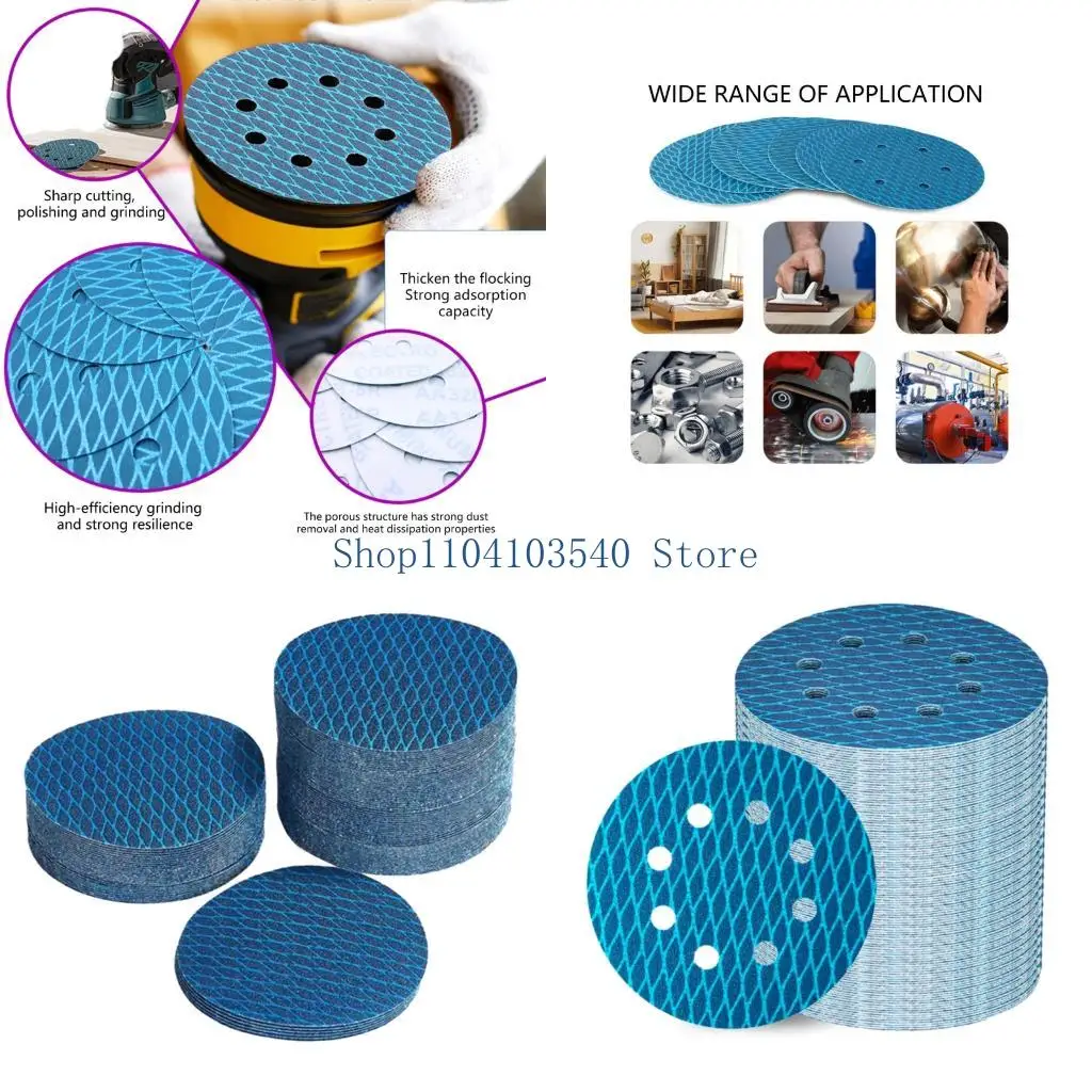 

02DC 100Pcs 5inch 8 Hole Sandpaper Woodworking Metal Grinding Disc Abrasive Polishing