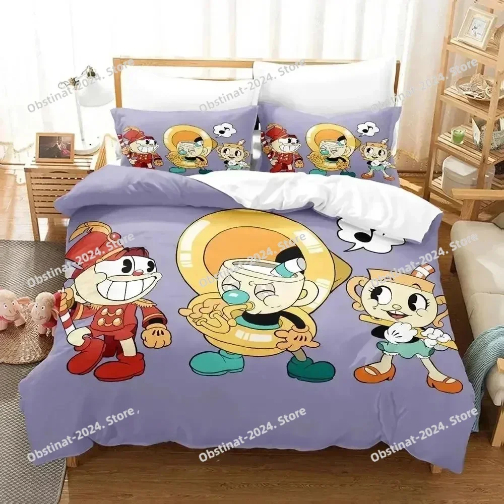 

Cartoon Mugman Cuphead Bedding Set Printed single Comforter Quilt Bed Cover Duvet Cover Pillow Case 3 Pieces Set Kids Adult Size