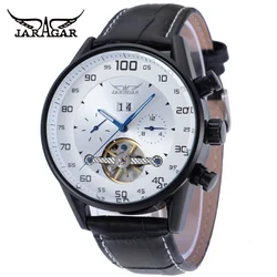 Fashion Jaragar Top Brand Men's Watch Simple Flywheel Double Ring Mechanical Movement Calendar Tourbillon Leather Watches