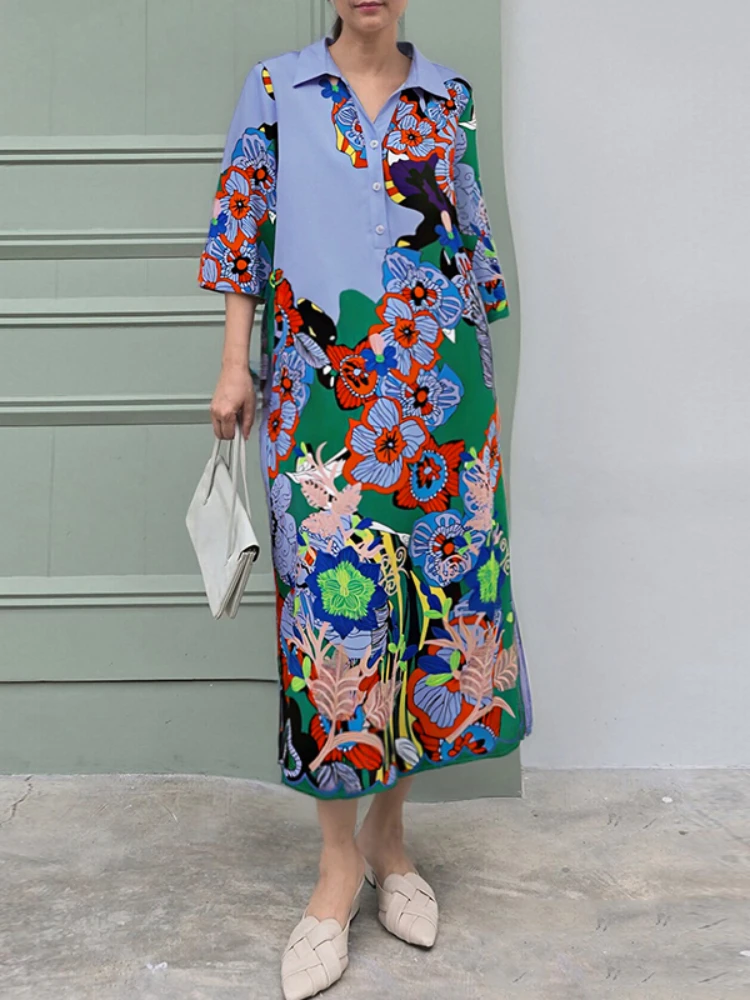 2025 ZANZEA Donna Autunno Abito stampato floreale Camicia di moda Abito Vintage Risvolto Manica 3/4 Vestito estivo Casual Caftano Robe Femme