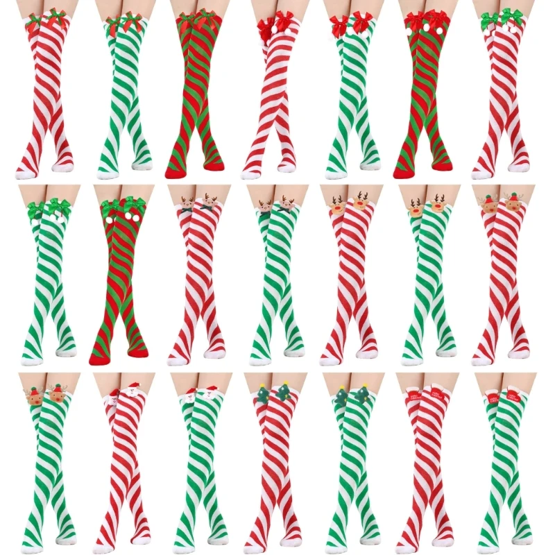 Bow Stripe Stockings Christmas Thigh High Stockings Cosplay Long Tube Stockings Dropsale