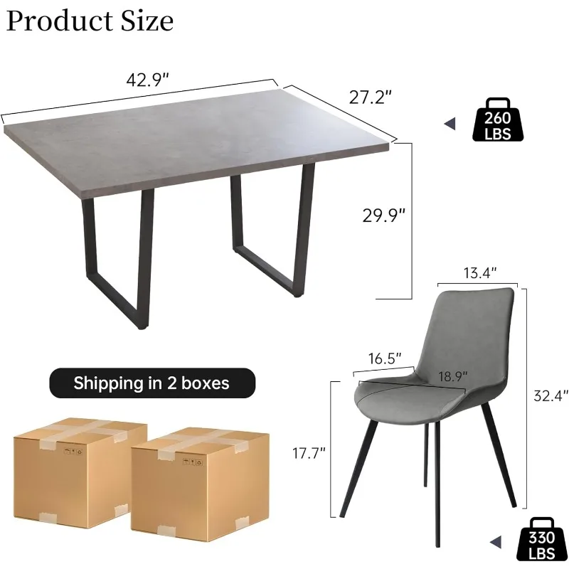 5 Piece Dining Table Set, 42.9 Inch Modern Kitchen  Table and Leather Chairs for Kitchen  Room