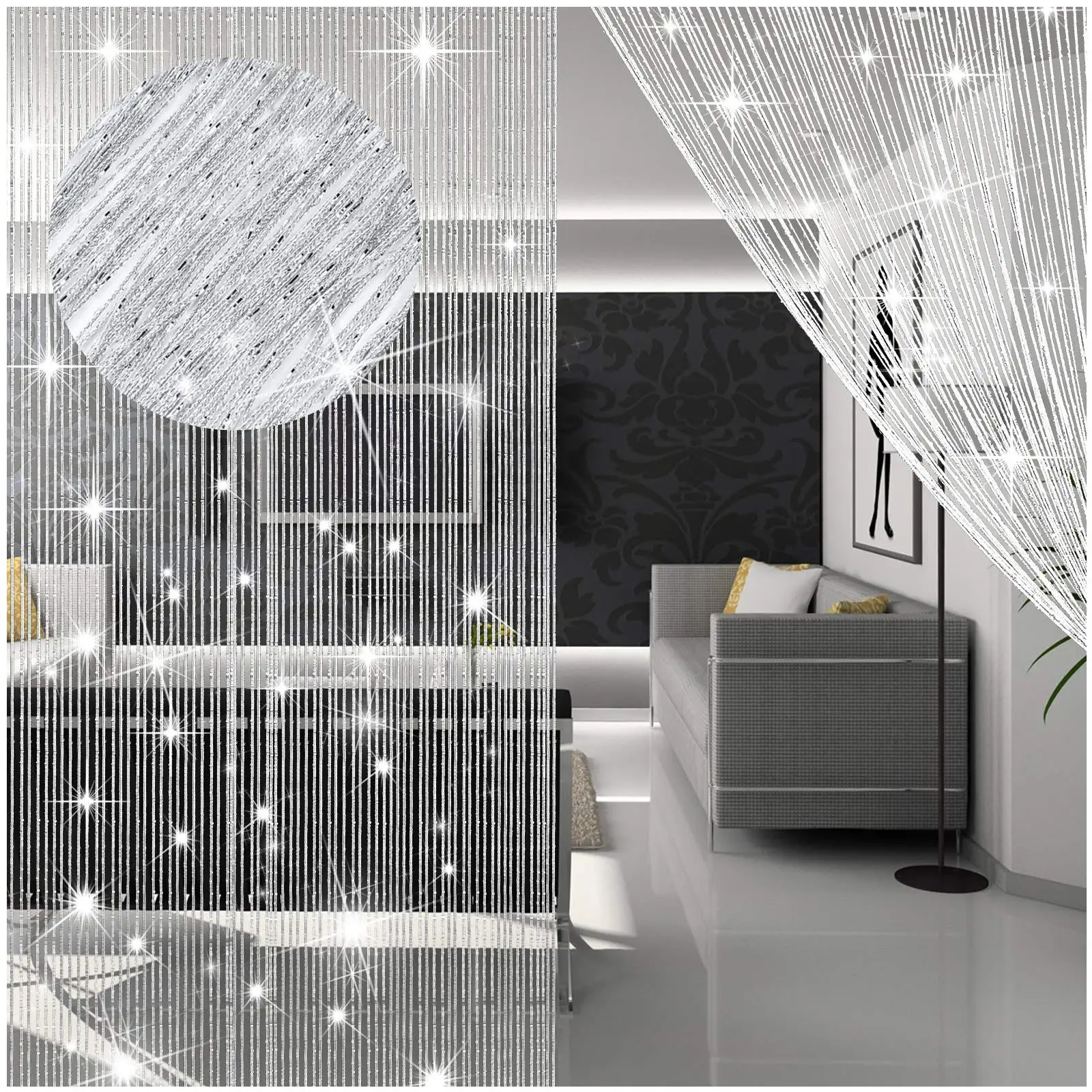 1pc Decorative String Curtain For Door Window Glitter Flash Line Shiny Strings Valance Bedroom Home Decor Divider Curtains
