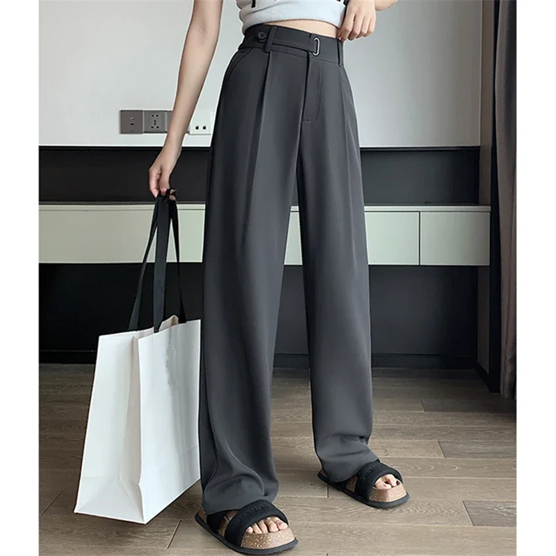 Seoulish Summer Women\'s Casual Pants Wide Leg Pants Elegant Office Lady 2024 New Solid Color High Waist Loose Trousers Female