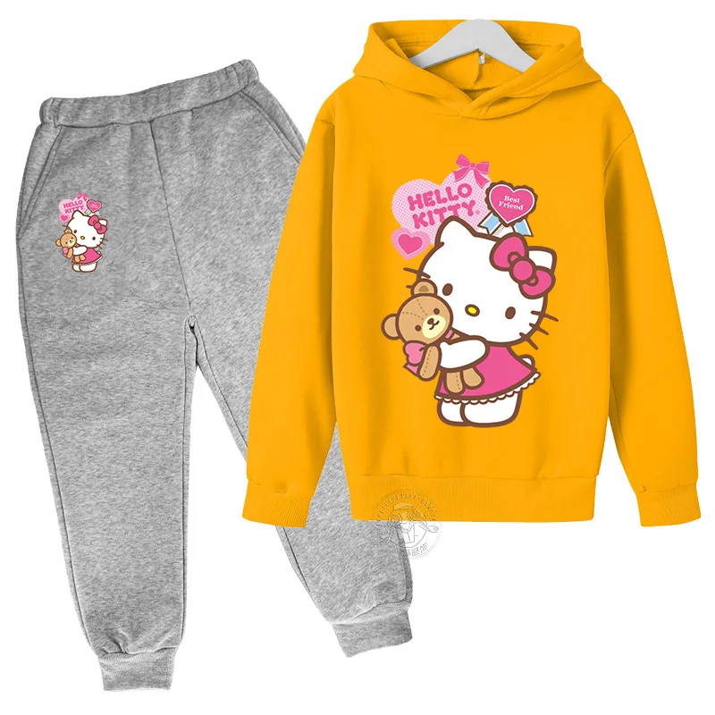 Hello Kitty kawaii children\'s suit street fashion boys and girls suit baby sports pullover + sweatpants two-piece outdoor sports