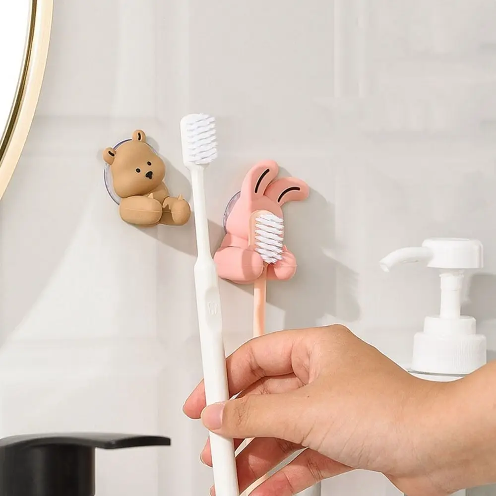 Silicone Bunny Toothbrush Holder Cartoon Suction Cup Rabbit Bear Toothbrush Holder Wall-mounted Shaver Wire Storage Hook Home