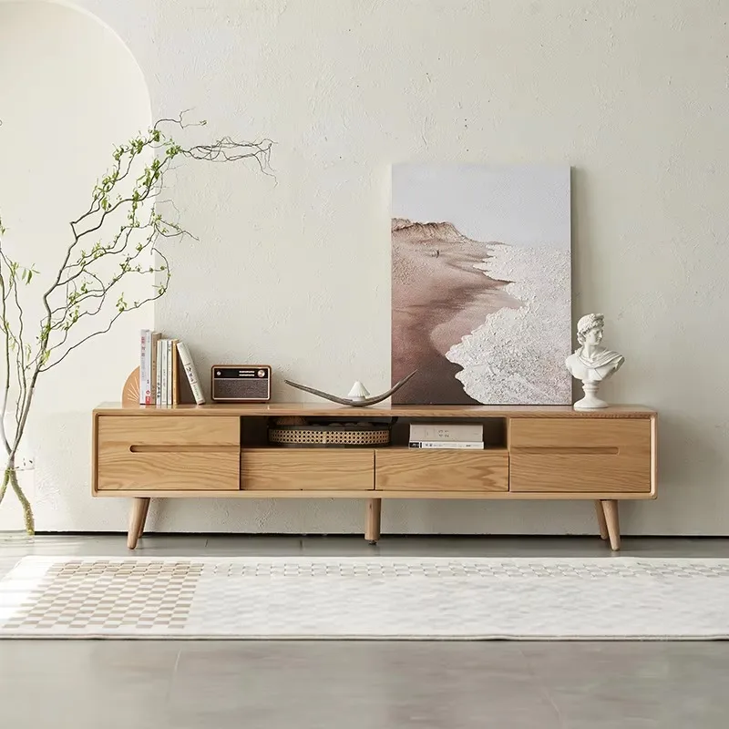 A1081 بسيط الشمال نمط الصلبة البلوط الخشب أثاث غرفة المعيشة خزانة التلفزيون مع 2 أدراج 2 أبواب حامل تلفاز حديث #1