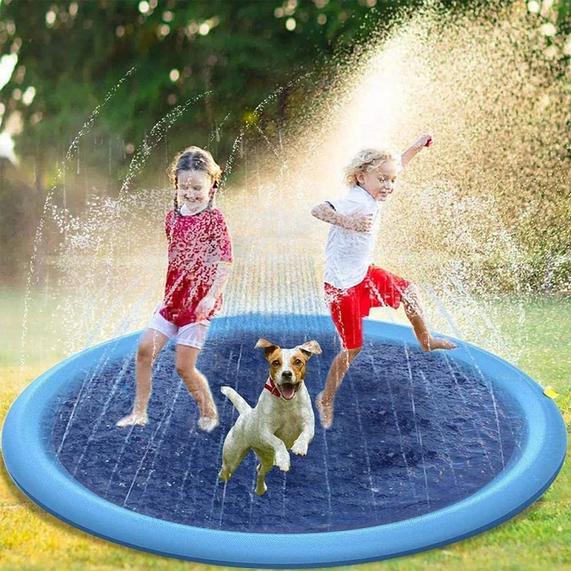 100/150/170Cm Pet Sprinkler Pad Dog Cooling Mat Summer Swimming Pool Inflatable Water Spray Pad Cool Mat Bathtub for Dogs Kids