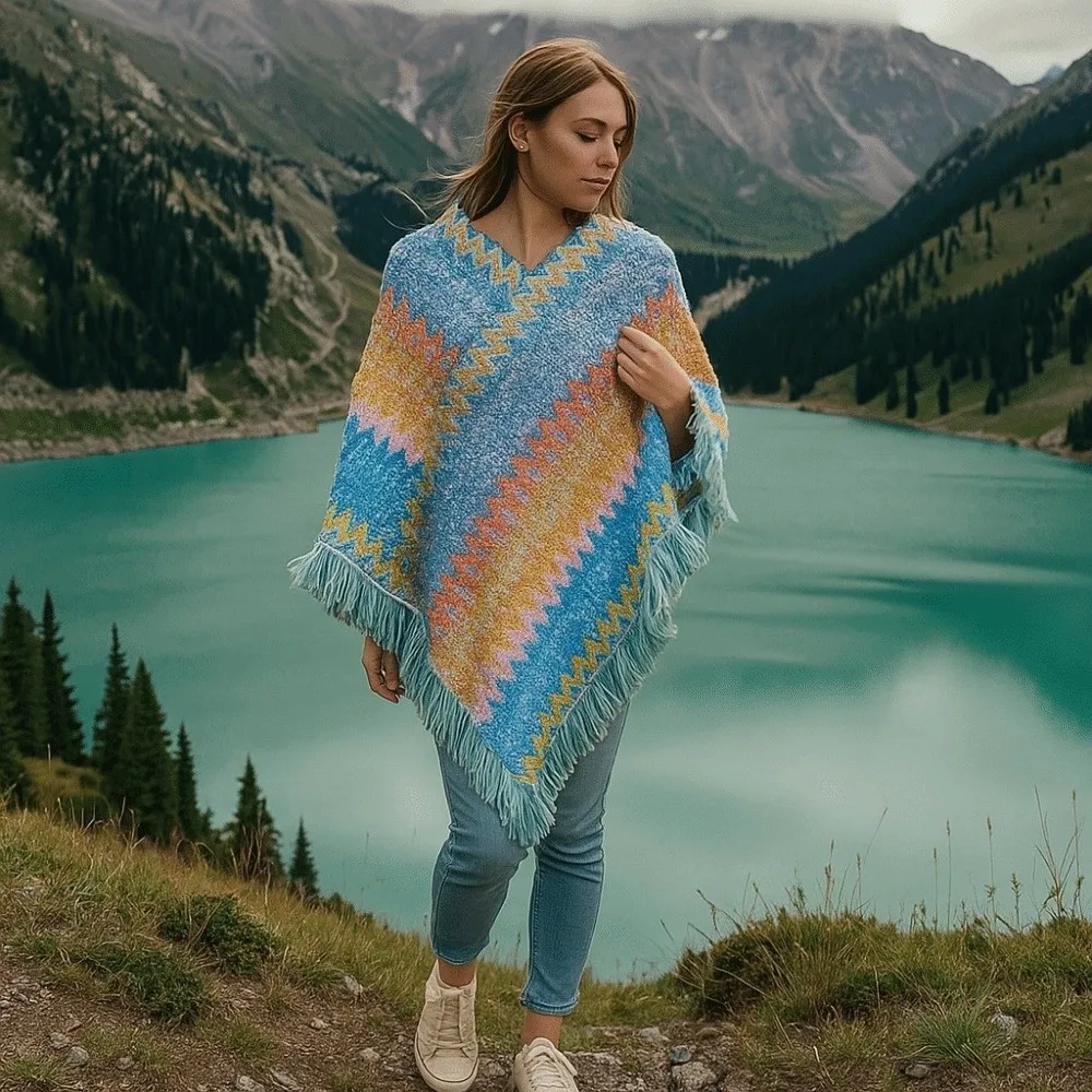 

Knitted Ethnic Style Knitted Shawl Neck Wrap Bohemia Large Shawl Outerwear Warm Scarves Autumn and Winter Tassel Cape Tourism