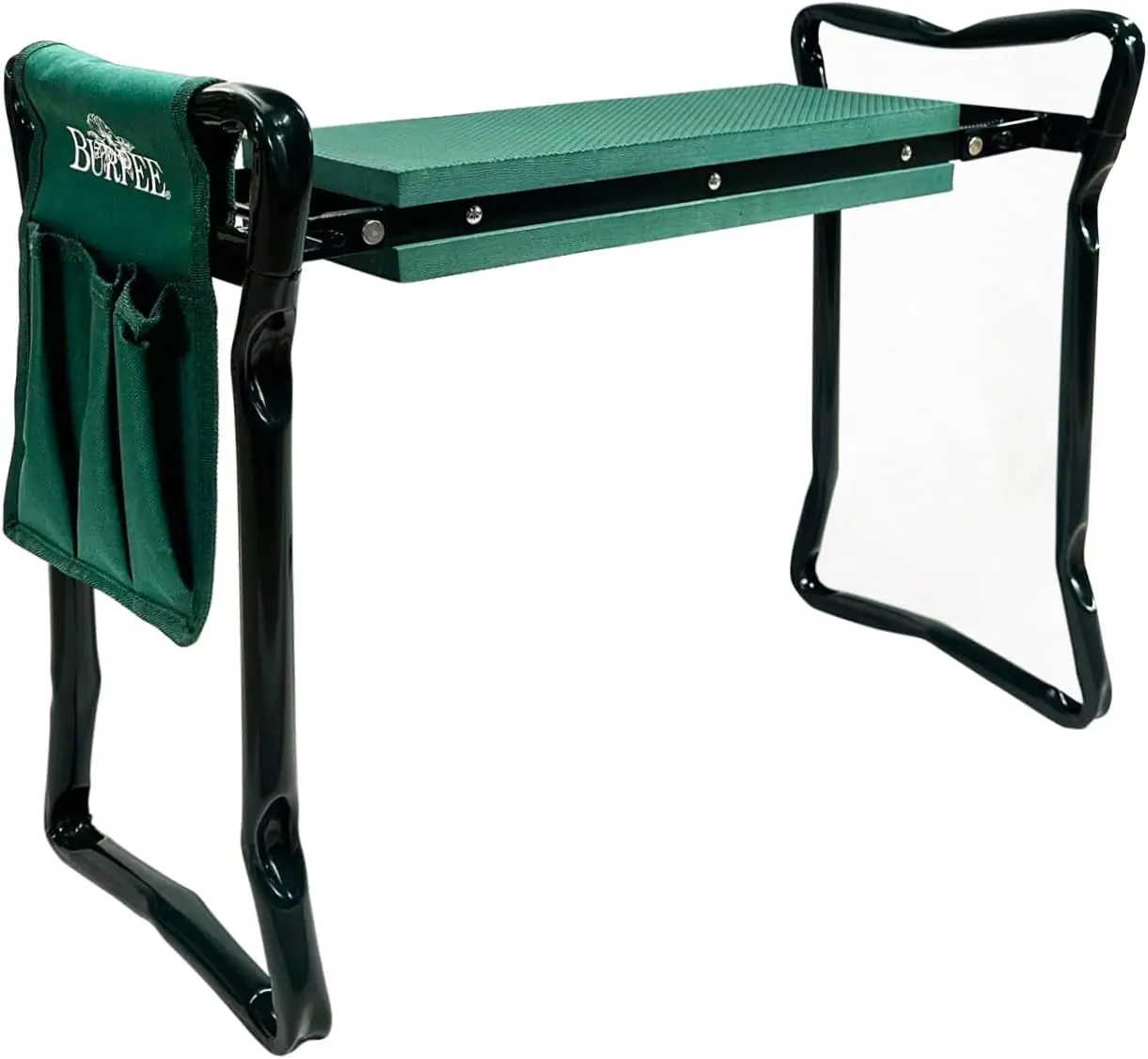 Asiento de Jardín Multifuncional con Cojín Acolchado, Bolsa de Herramientas Desmontable, Marco Plegable para Jardinería al Aire Libre (Verde)