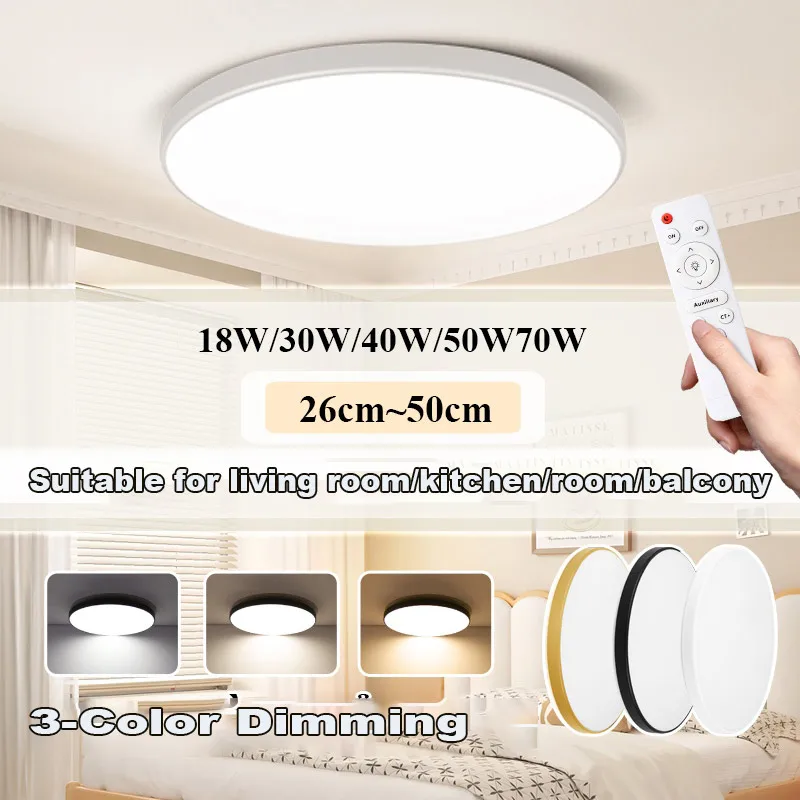 Smart Dimmable Led Ceiling Light Crystal Frame Led Ceiling Lamps Remote Control Tricolor Lights 50W 70w for Living Room Bedroom