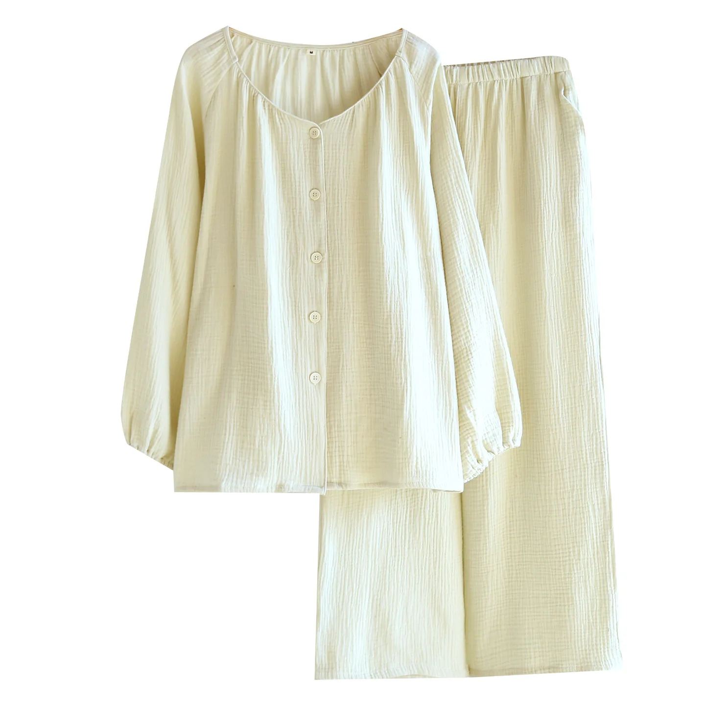 

Solid Color Cotton Trouser Pajamas Suit for Women's Spring Summer Long-sleeved Home Clothes Women's Pijama