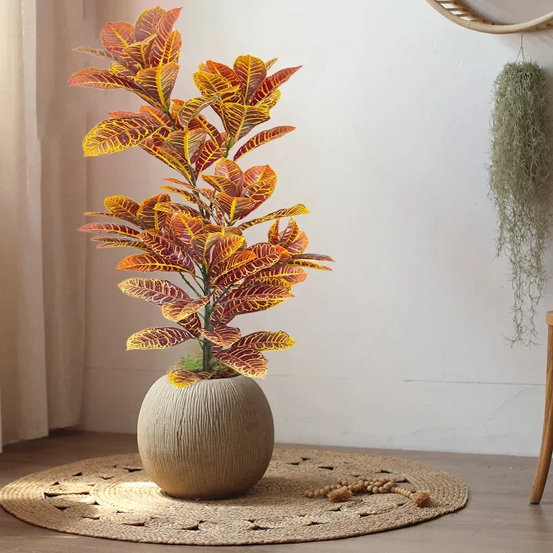 

50-170 см большое искусственное дерево фикуса, искусственное древо кодиеума, настоящий сенсорный баньян, осенние листья, пластиковые растения для домашнего магазина, декор для вечеринки