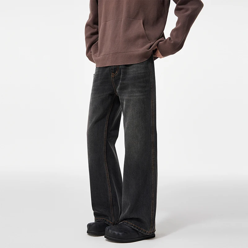 

Модные мужские джинсы-клеш из бамбука в полоску, универсальные повседневные брюки полной длины, новинка весны 2026 года