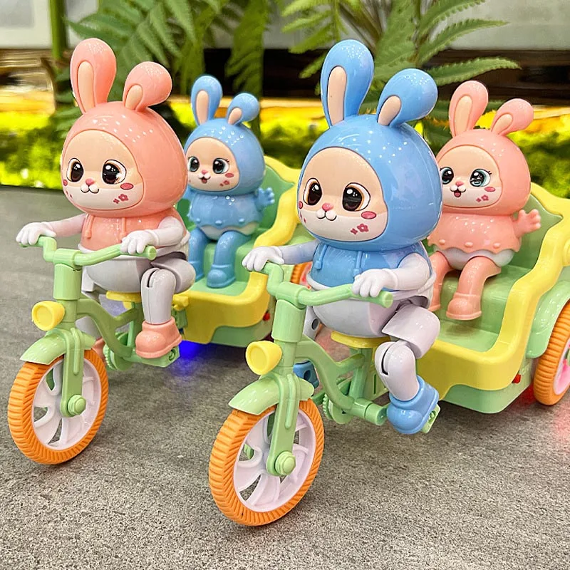 Triciclo eléctrico para montar con conejo de dibujos animados de juguete para niños, nueva bicicleta musical para bebés de 0 a 3 años