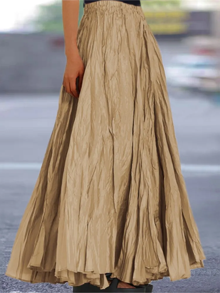 

Fashionable Pleated A-line Skirt Spring Summer New Women's Solid Color Half Length Skirt With Elegant Pleats Floor Length Skirt