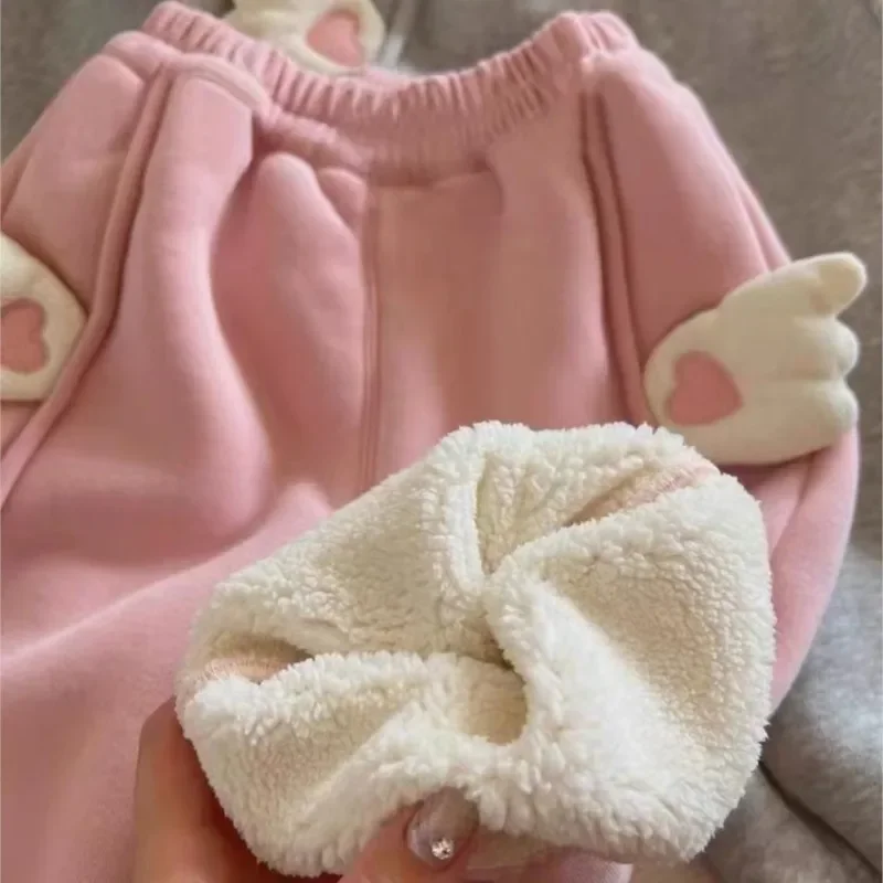 2024 Baby Girls Winter Pants Cute Wing Fashion Kids Thick Warm Birthday Casual Pant Children Clothes Overwear Trousers