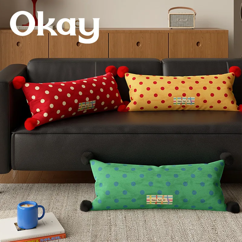 Retro Polka Dot Long Throw Pillow Cover for Cats Dogs Pets Sofa Decorative Lumbar Cushion for Living Room Bedroom Car Nap