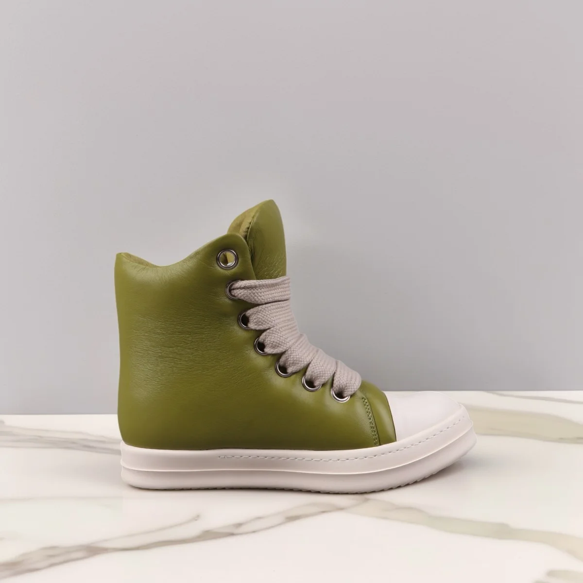 

Men's High Top Shoes Casual Leather Women Thick Lace-Up Bread Sneakers Luxury Designer Black Green Autumn Snow Boots