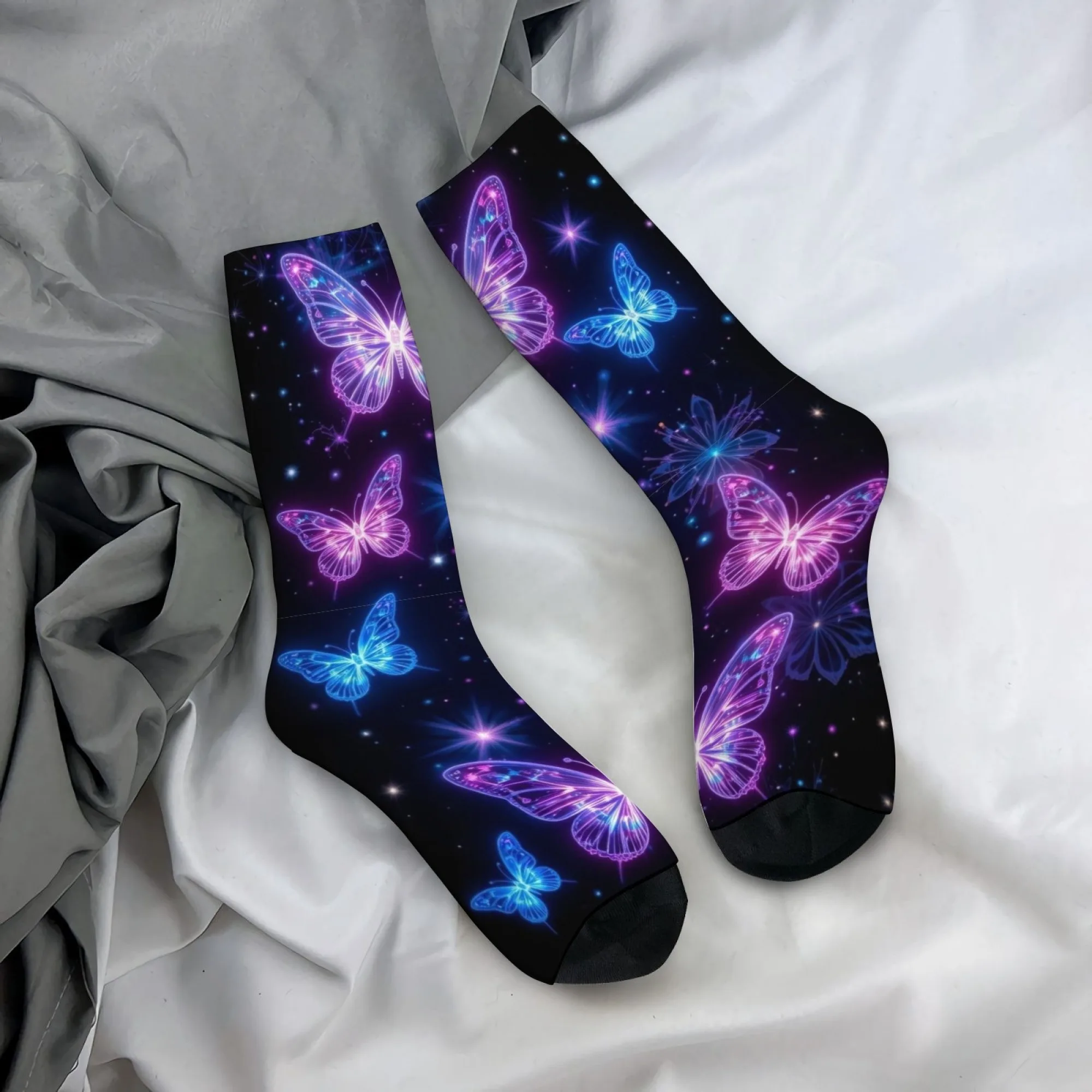 

Neon Cool Butterfly Men's Socks Novelty Funny Hip-Hop Socks Comfortable Breathable Outdoor Travel Casual Sports Fashion Socks