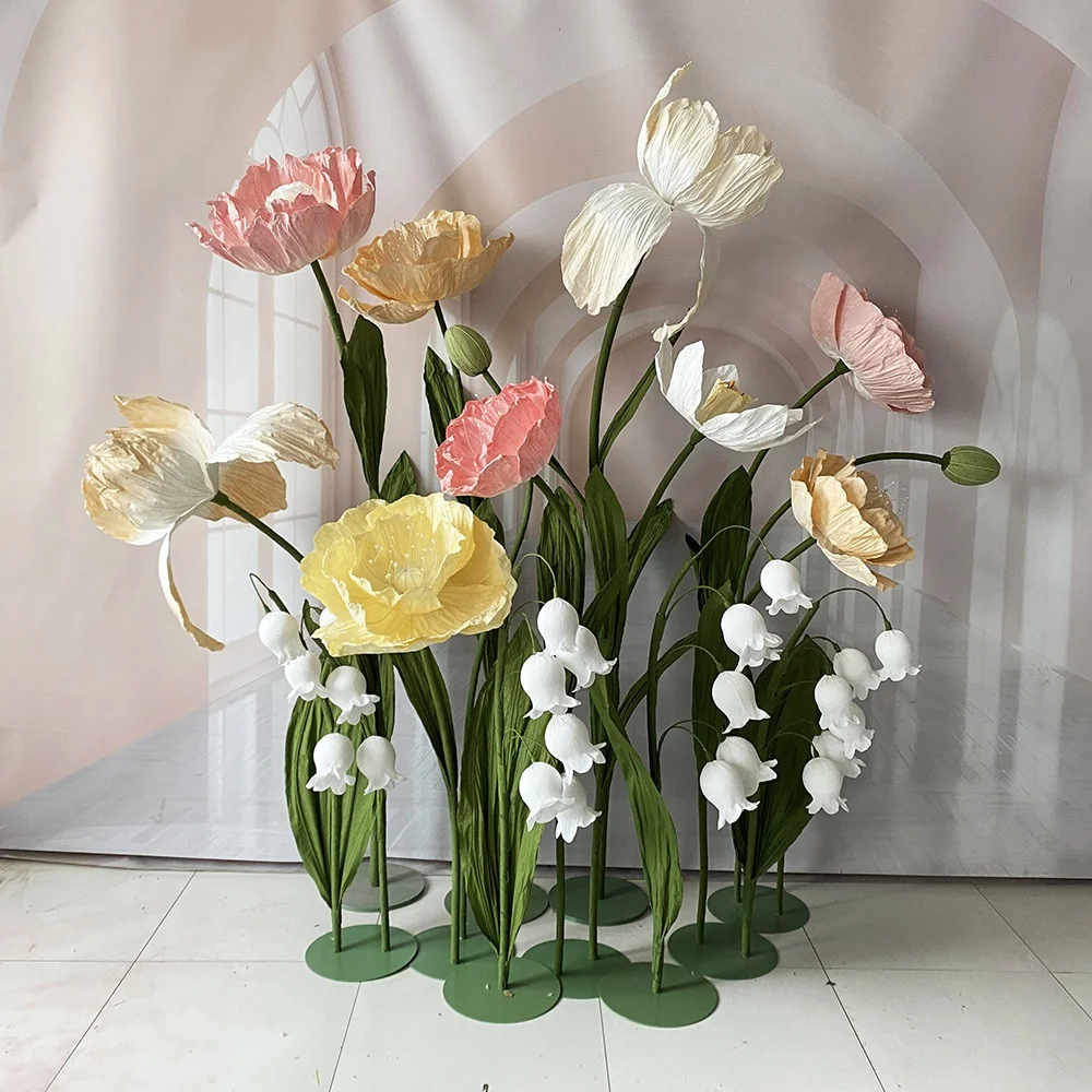 

Лидер продаж, роза, мак, лилия, долина, бумажный цветок, набор искусственных цветов, витрина, свадебное украшение, фон