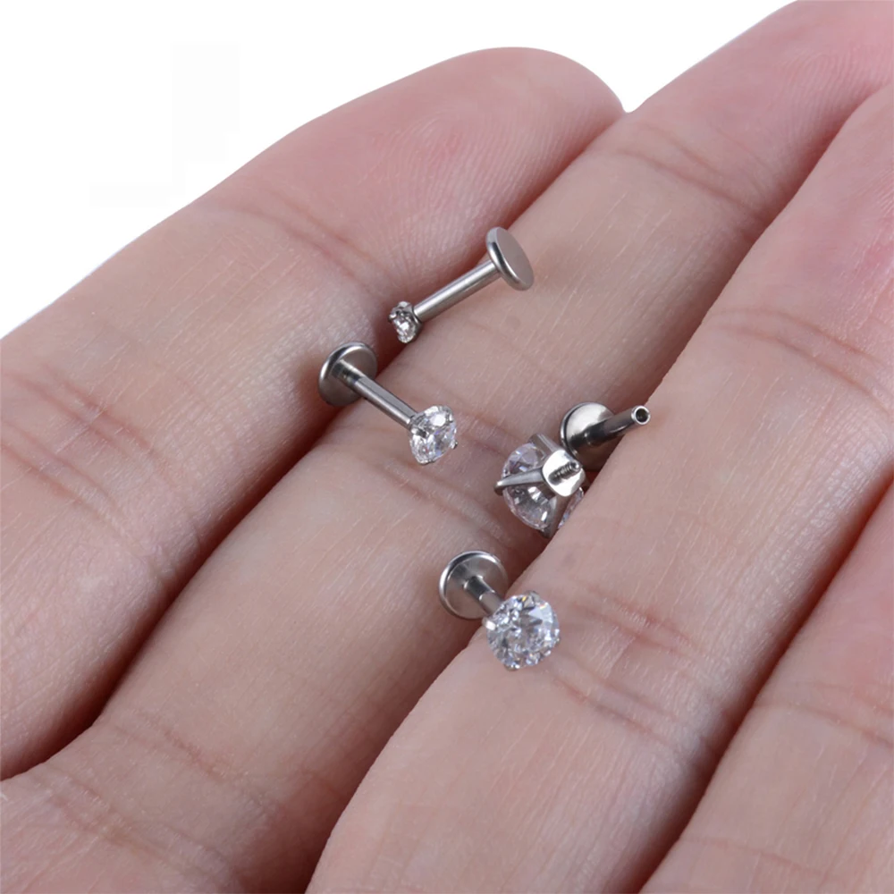 10/50 Stück G23 Titan Piercing 2/2,5/3/4mm CZ Labret Lippenstecker 16G Innengewinde Ohrstecker Ohrtragus Knorpel Helix Schmuck – Detail 3