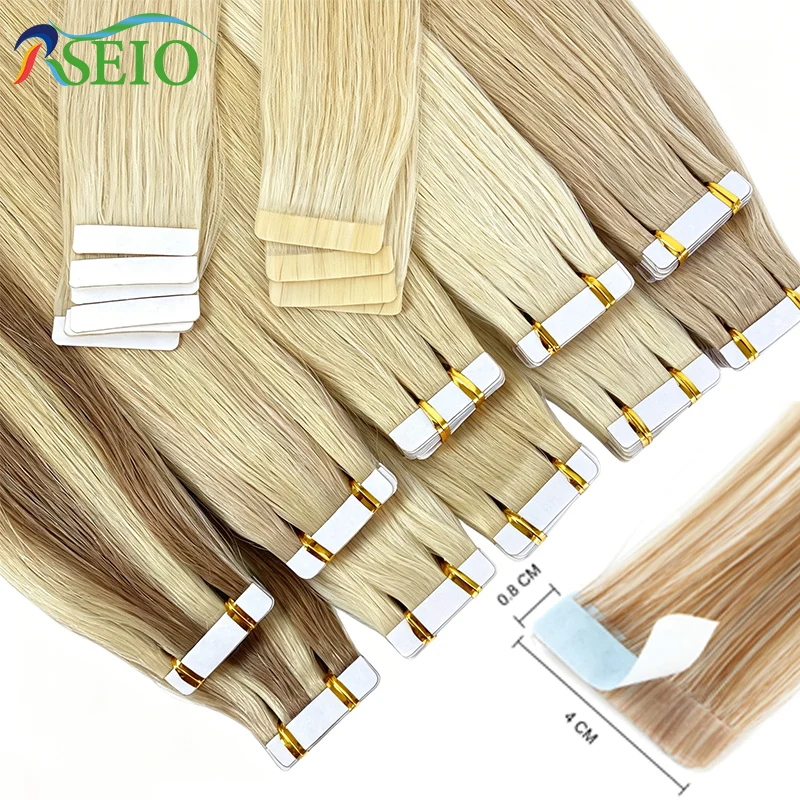 RSEIO Tape In Hair Extensions Human Hair 100% Really Natural Hair Tape Ins Invisible Soft 16