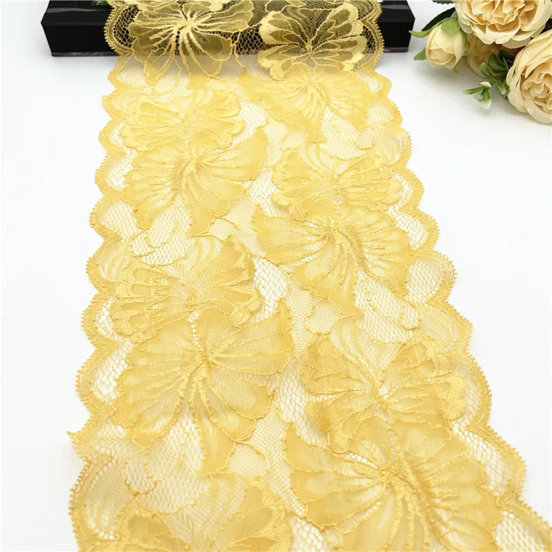 3y/Lot Width 19cm Lemon Yellow Elastic Stretch Lace Trim Lingerie Sewing Craft DIY Apparel Fabric Underware Garment Accessory