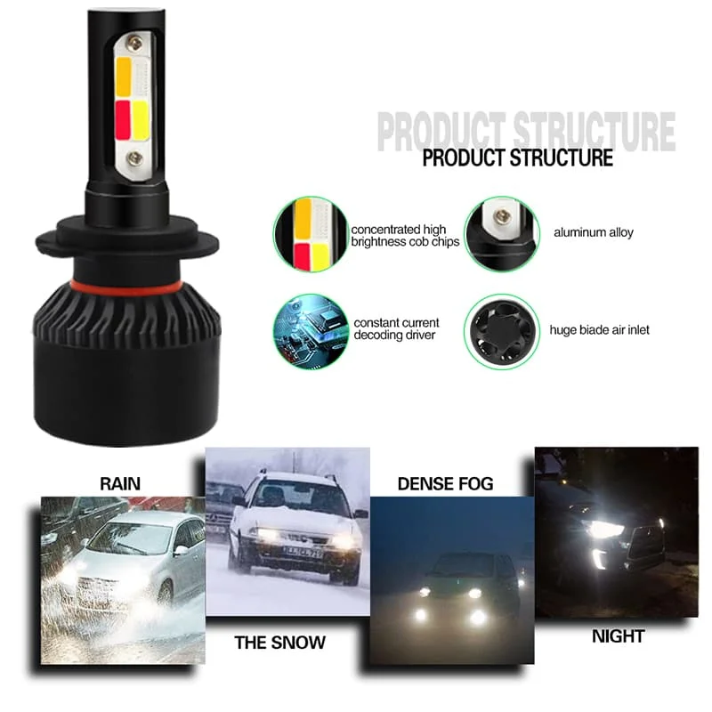 Bombillas LED para faros delanteros de coche, faros antiniebla de alto brillo, 4 colores, 2 piezas, H1, H4, H7, H8, H9, H11, 9005/HB3, 9006/HB4, 9012/HIR2