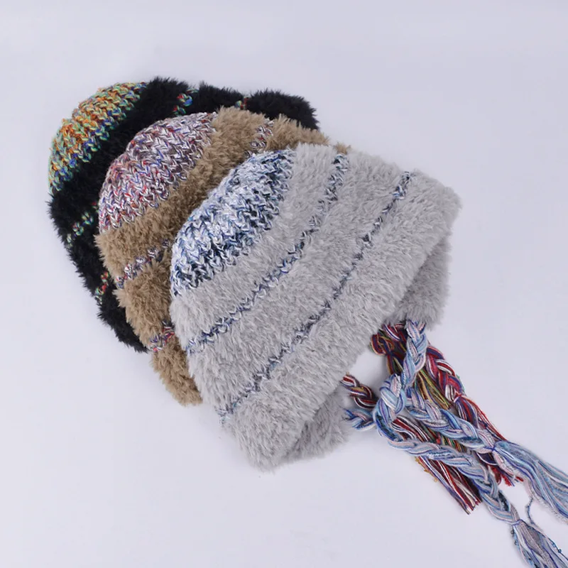 الشتاء قبعة صغيرة محبوكة صوف مبطن حجم كبير التخسيس الوجه بسط صالح في الهواء الطلق للجنسين مترهل قبعة مكبلة