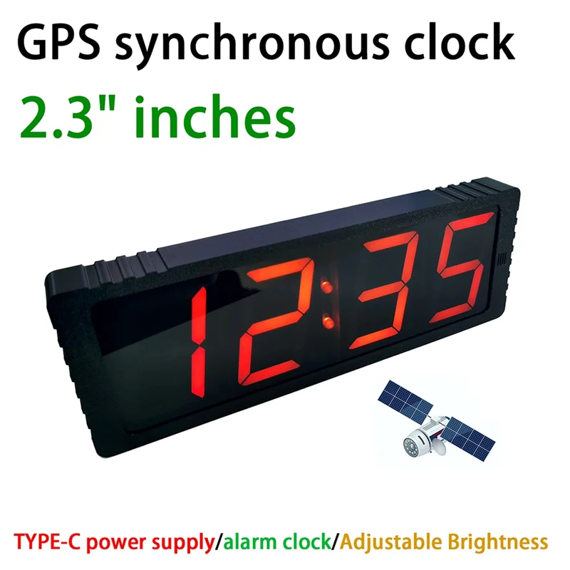 -BOFF GPS Satellite Synchronization 2.3-Inch LED Clock Auto Timing Calibration Alarm Clock USB Type-C 5V Power Adjustable Bright