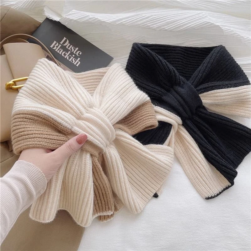 Versatile Fashion Double-color Scarf For Women Girls Autumn Winter Soft Cross Scarves Outdoor Warm Neck Protection Scarf