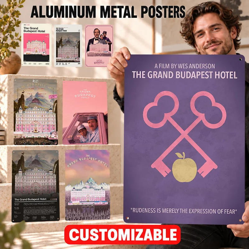 The Grand Budapest Hotel Movie Textured Metal Posters Customized Aluminum Sign Cinematic Style Wall Art For Home Cinema Room
