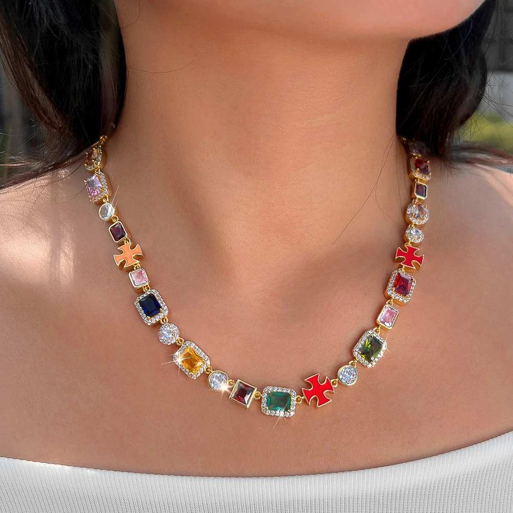 

ThreeGraces новый индивидуальный дизайн блестящий красочный кубический цирконий с шипами крест ожерелье хип-хоп ювелирные изделия для женщин мужчин PN213