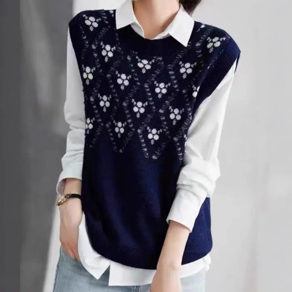 

Joker Niche Solid Color round Neck Loose Vest Sleeveless Geometric Pullover Comfortable Spring Autumn New Women's Fashion Top