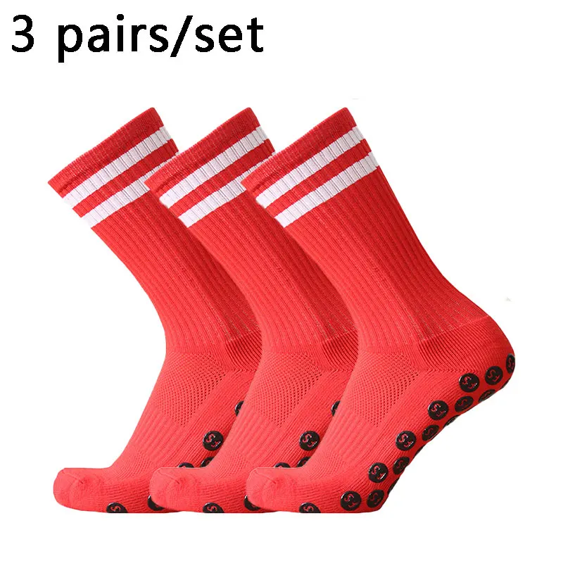 3 pairs of anti slip, sweat and odor resistant FS stripe football socks and sports socks with adhesive points