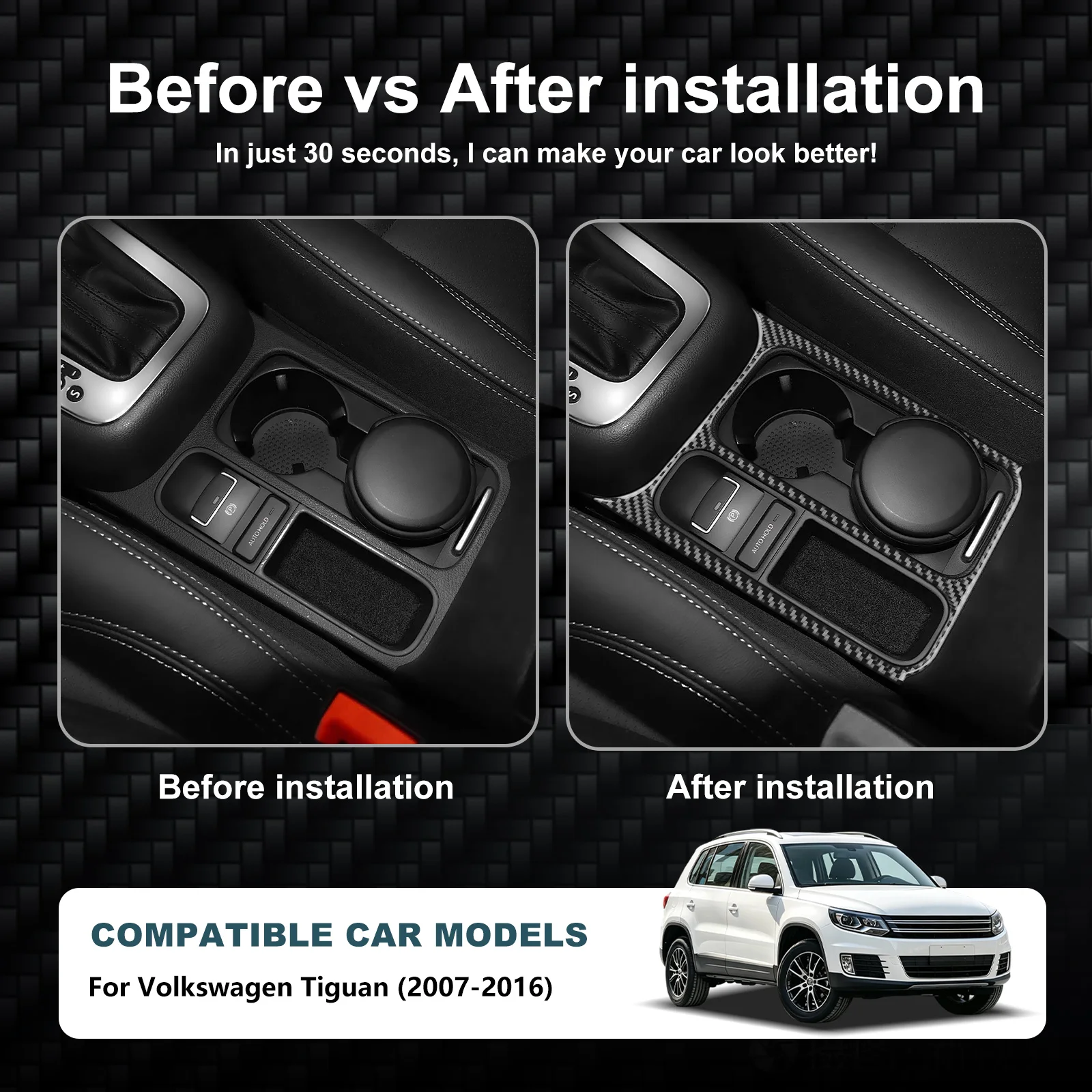Sticker For Volkswagen VW Tiguan 2007 2008 2009 2010 2011 2012 2013 2014 2015 2016 Real Soft Carbon Fiber Gear Shift Cup Frame
