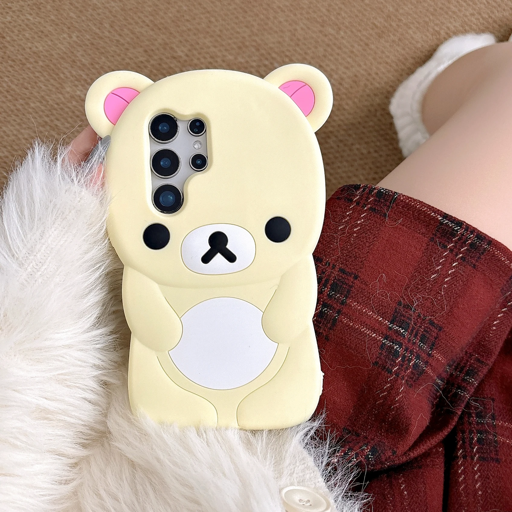 3D Cute Cartoon Decompression Relax Bear, Soft Silicone Phone Case, For Samsung Galaxy S23 S24 S25 Plus Ultra, Animal, Durable