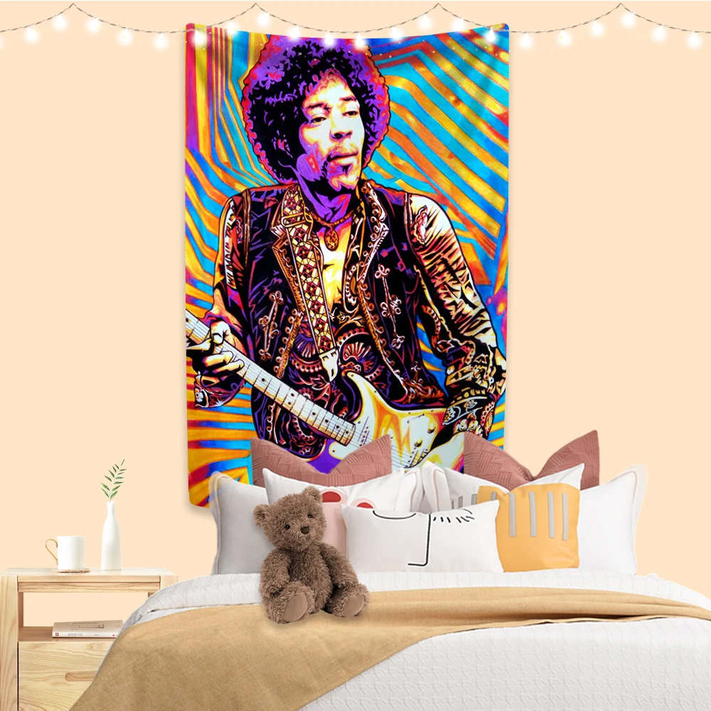 Rock Music Legends Tapestry Jimi Hendrixs Vintage Wall Hanging Carpets Bedroom Or Home Decor Concert Background Cloth