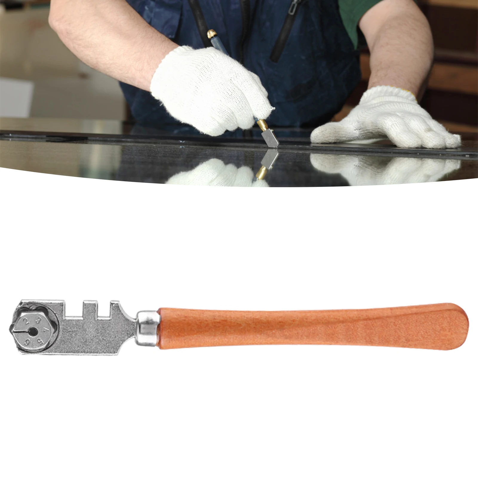 130 مللي متر المهنية ستة عجلة الزجاج القاطع الحرفية قطع عدة أداة مع مقبض خشبي عجلة قطع الزجاج ستة عجلة قاطع الزجاج