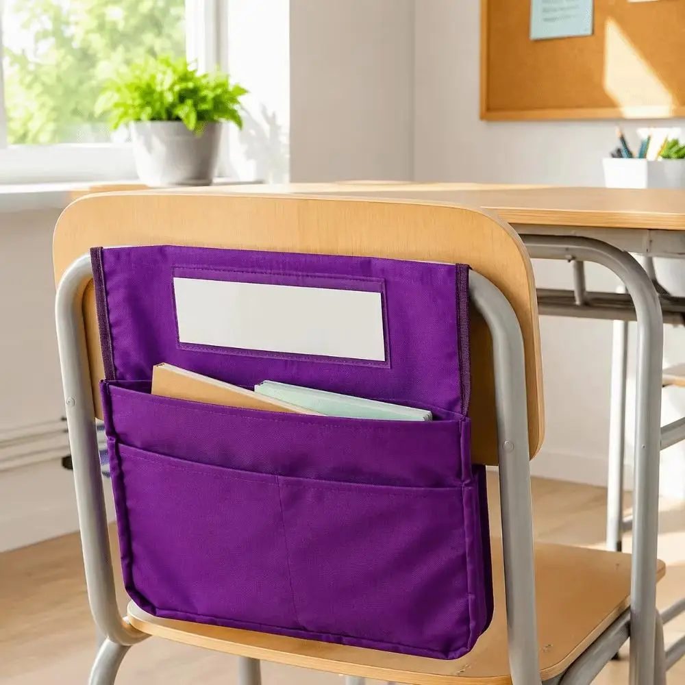 Classroom Chair Pocket Chair Back Organizer Oxford Cloth Hanging Hanging Storage Bag Bright Multi-Pocket Storage Name Tag Holder